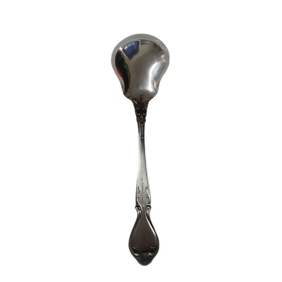 Vintage 70s Lyons Queen Fancy Sugar Spoon Stainless Steel 6" Satin Black Accent - Picture 7 of 12